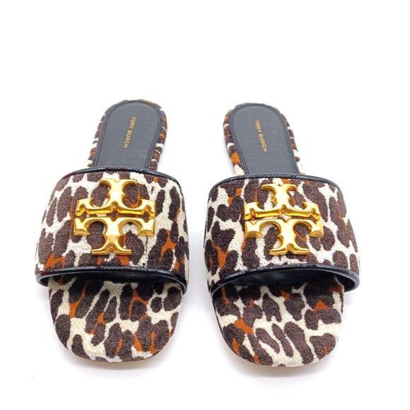 Tory Burch Eleanor Leopard Medallion Flat Sandals - Picture 2 of 6
